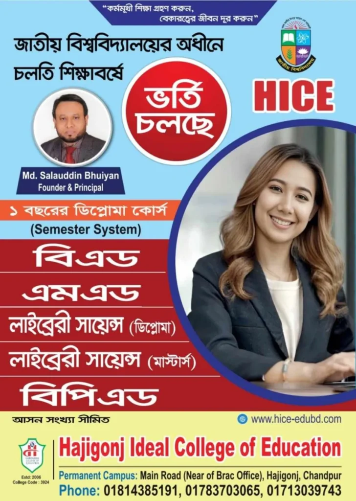 হাজীগঞ্জ আইডিয়াল কলেজ অফ এডুকেশনে ভর্তি চলছে