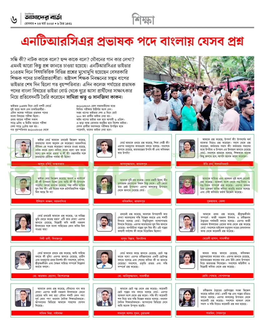 এনটিআরসিএর প্রভাষক পদে বাংলায় যেসব প্রশ্ন